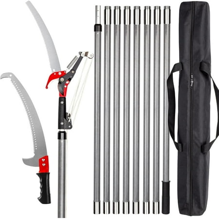 Walensee Pole Saws for Tree Trimming,7.2-27FT Extendable Tree Pruner,Manual Branch Timmer with Blade and Scissors High Branches Pruning Fiberglass Pole Pruner and Cutter Garden Tool with Storage Bag