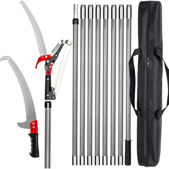 Walensee Pole Saws for Tree Trimming,7.2-27FT Extendable Tree Pruner,Manual Branch Timmer with Blade and Scissors High Branches Pruning Fiberglass Pole Pruner and Cutter Garden Tool with Storage Bag