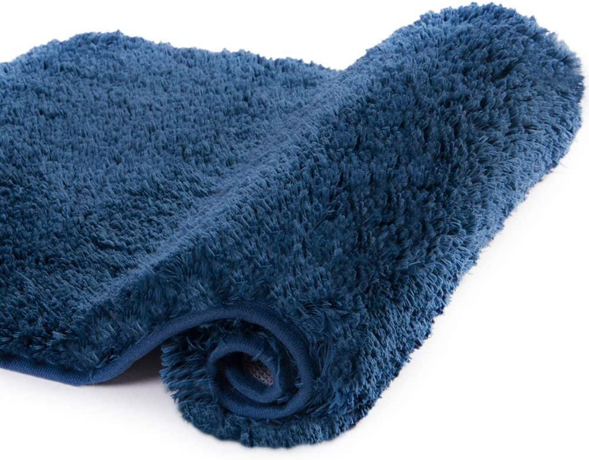 Navy High Pile Microfiber Shag Bathroom Rug, 20 x 32