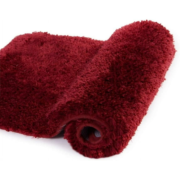 Walensee Shag Bath Rug, Non Slip Bath Mat for Bathroom, 24"x36", Red, Machine Wash
