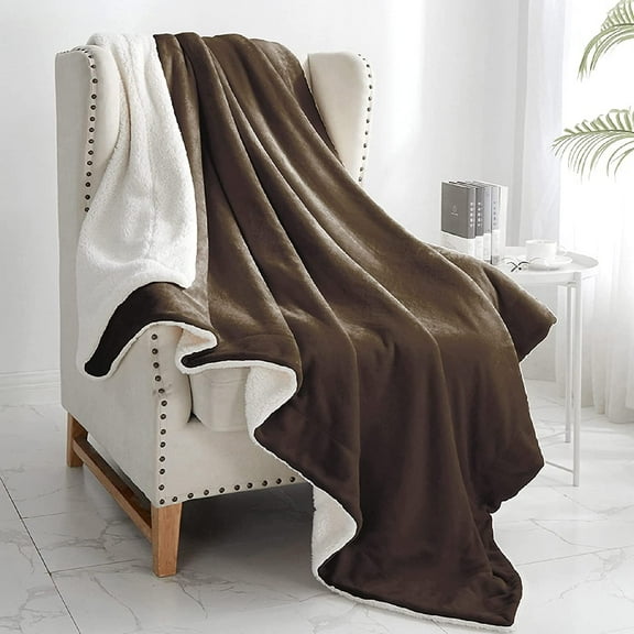 Walensee Sherpa Fleece Bed Blanket, Fluffy, Soft, Plush, King 108"×90", Brown, Machine Wash