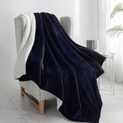 Walensee Sherpa Fleece Bed Blanket, Fluffy, Soft, Plush, King 108"×90", Navy, Machine Wash