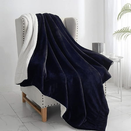 Walensee Sherpa Fleece Bed Blanket, Fluffy, Soft, Plush, Twin 60"×80", Navy, Machine Wash