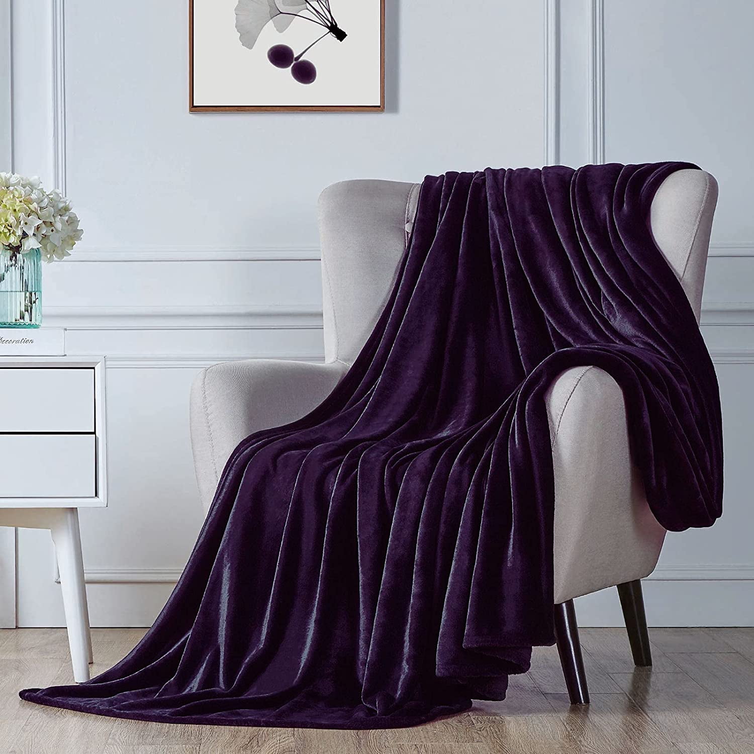 Walensee Ultra Soft Microplush Fleece King Blanket, 108" x 90", Purple, Machine Washable
