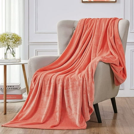 Walensee Ultra Soft Microplush Fleece Throw Blanket, 50" x 60", Coral, Machine Washable