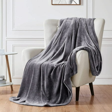 Walensee Ultra Soft Microplush Fleece Throw Blanket, 50" x 60", Dark Grey, Machine Washable