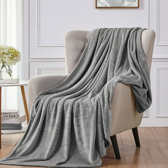 Walensee Ultra Soft Microplush Fleece Throw Blanket, 50" x 60", Grey, Machine Washable