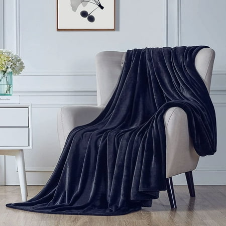 Walensee Ultra Soft Microplush Fleece Twin Blanket, 60" x 80", Navy, Machine Washable