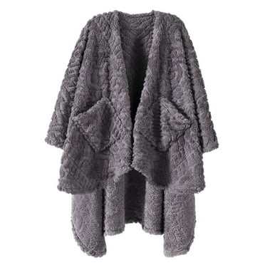 Walensee Wearable Blanket Sherpa Fleece Blanket, Fuzzy Super Soft Plush Shawl TV Throw Blanket with Pockets, Fluffy Warm Cozy Cape Wrap for Women Adults (Dark Grey, 59” x 63”)