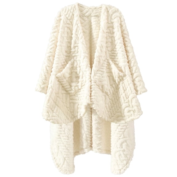 Walensee Wearable Blanket Sherpa Fleece Blanket, Fuzzy Super Soft Plush Shawl TV Throw Blanket with Pockets, Fluffy Warm Cozy Cape Wrap for Women Adults (Cream, 59” x 63”)