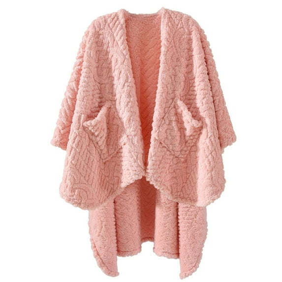 Walensee Wearable Blanket Sherpa Fleece Blanket, Fuzzy Super Soft Plush Shawl TV Throw Blanket with Pockets, Fluffy Warm Cozy Cape Wrap for Women Adults (Pink, 59” x 63”)