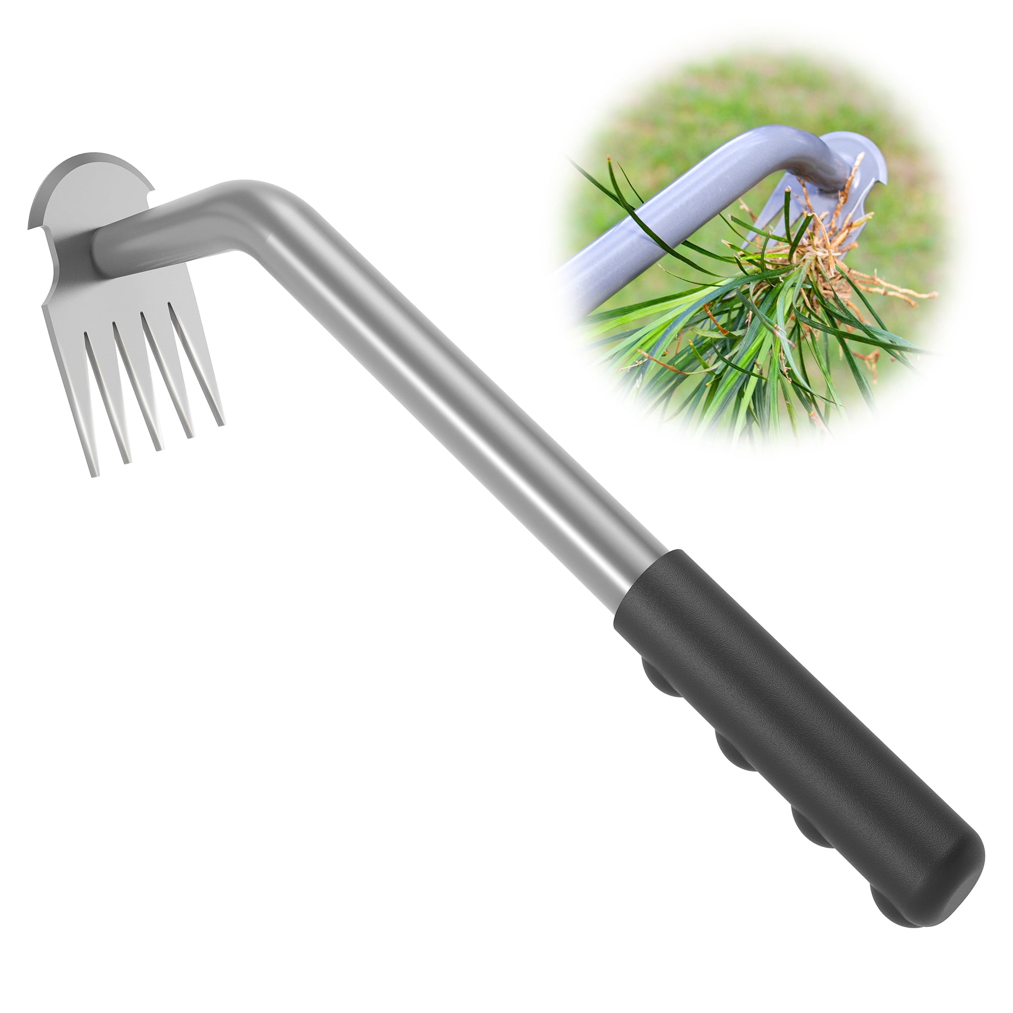 Walensee Weed Puller Tool with 5-Tine Manganese Steel & Rubber Handle for Vegetable Gardening, Backyard Planting & Uprooting Weeding