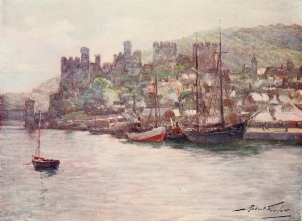 Wales 1911 Conway Castle & quay Canvas Art - Robert Fowler (18 x 24)