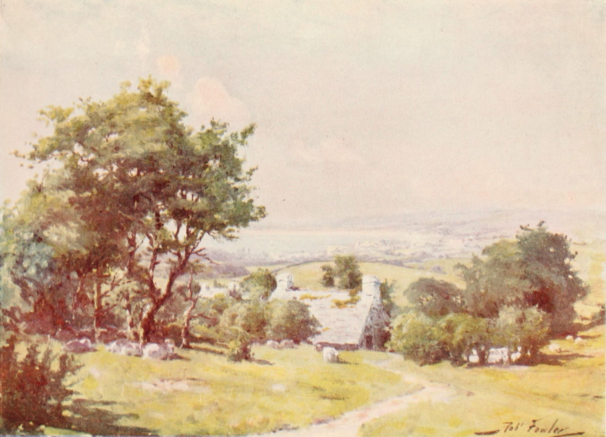 Wales 1911 Distant view of Carnarvon Bay Canvas Art - Robert Fowler (18 x 24)