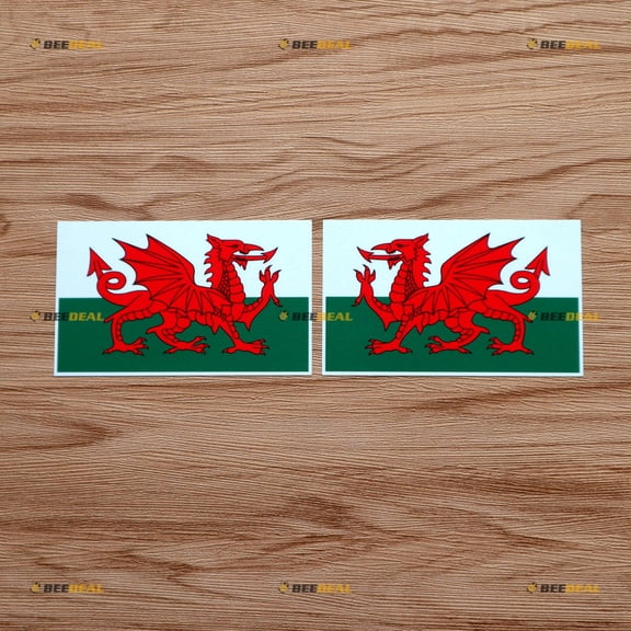Wales Flag Welsh Y Ddraig Goch Vinyl Decal Sticker - Pair Glossy, 4 Inches - Mirror Images Reversed - for Car Boat Laptop Cup