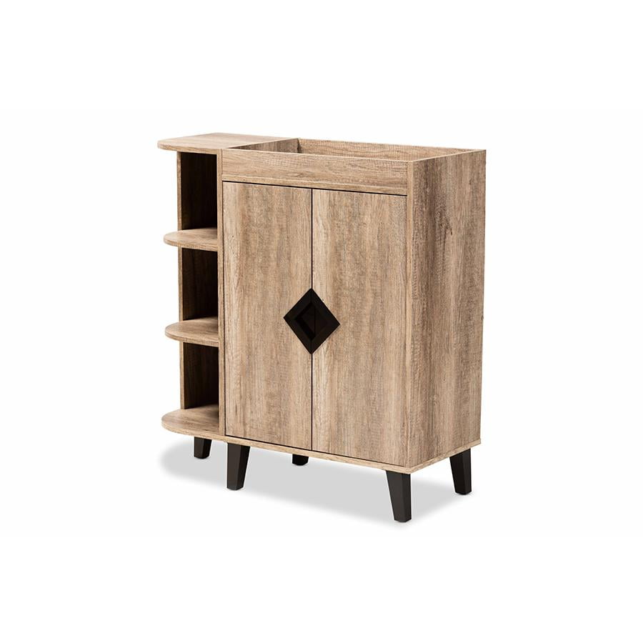 Rustic Oak 2-Door Shoe Cabinet with Open Shelves