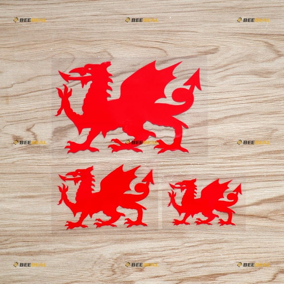 Wales Red Dragon Sticker Decal Vinyl Welsh Y Ddraig Goch - 3 Pack Red 3" 4" 6" - For Car Boat Laptop Cup No Background Die-cut 0221a5
