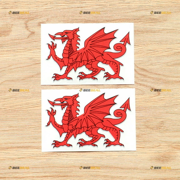 Wales Red Dragon Welsh Y Ddraig Goch Vinyl Decal Sticker - 2 Pack Reflective, 4 Inches - for Car Boat Laptop Cup