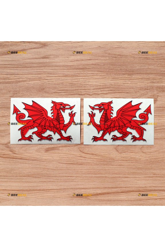 Wales Red Dragon Welsh Y Ddraig Goch Vinyl Decal Sticker - Pair Reflective, 4 Inches - Mirror Images Reversed - for Car Boat Laptop