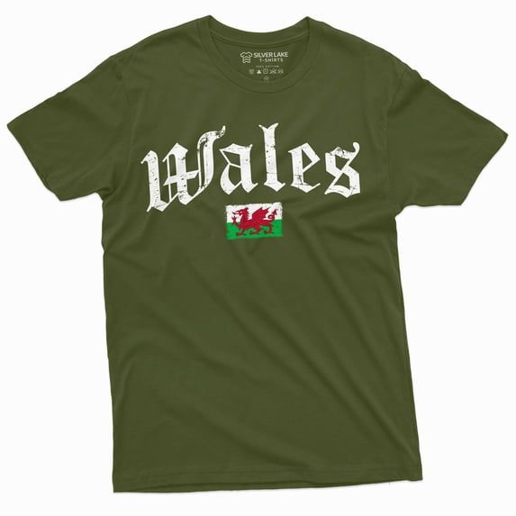 Wales T-Shirt Uk United Kingdom Football T-Shirt Patriotic Flag Mens Womens Tee Shirt (Medium Military Green)