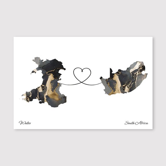 Wales to South Africa Country Outline Wall Art – Stylish Minimal Canvas Decor – 8x12 inch