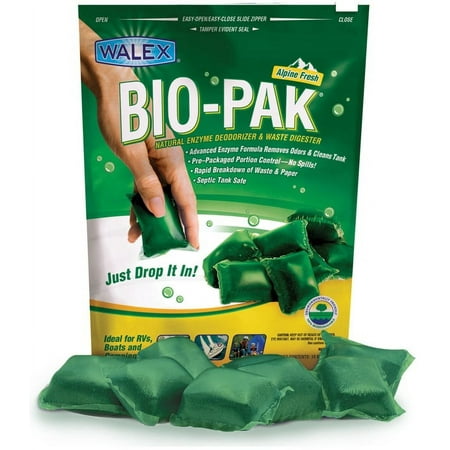 Walex Bio-Pak Holding Tank Deodorizer/Digester for RV Holding Tanks Green Alpine Scent Large Drop-In