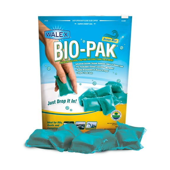 Walex Bio-Pak RV & Marine Toilet Treatment - Digests and Liquefies Waste & Paper - 10 Rapid Dissolve Treatments - Ocean Mist Fragrance