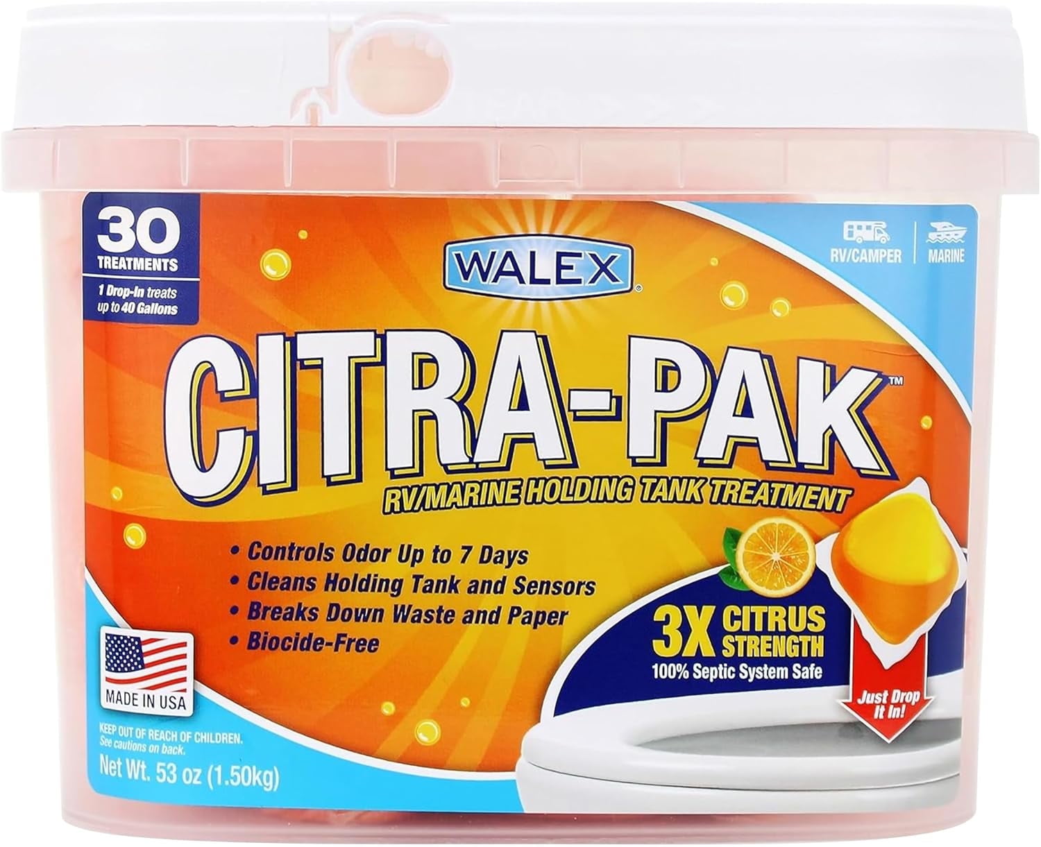 Walex Citra-Pak Citrus Freshness Holding Tank Deodorizer Tabs for Travel Trailer and Septic Systems