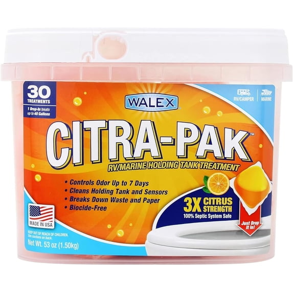 Walex Citra-Pak Citrus Freshness Deodorizer Tabs for RV and Marine Systems