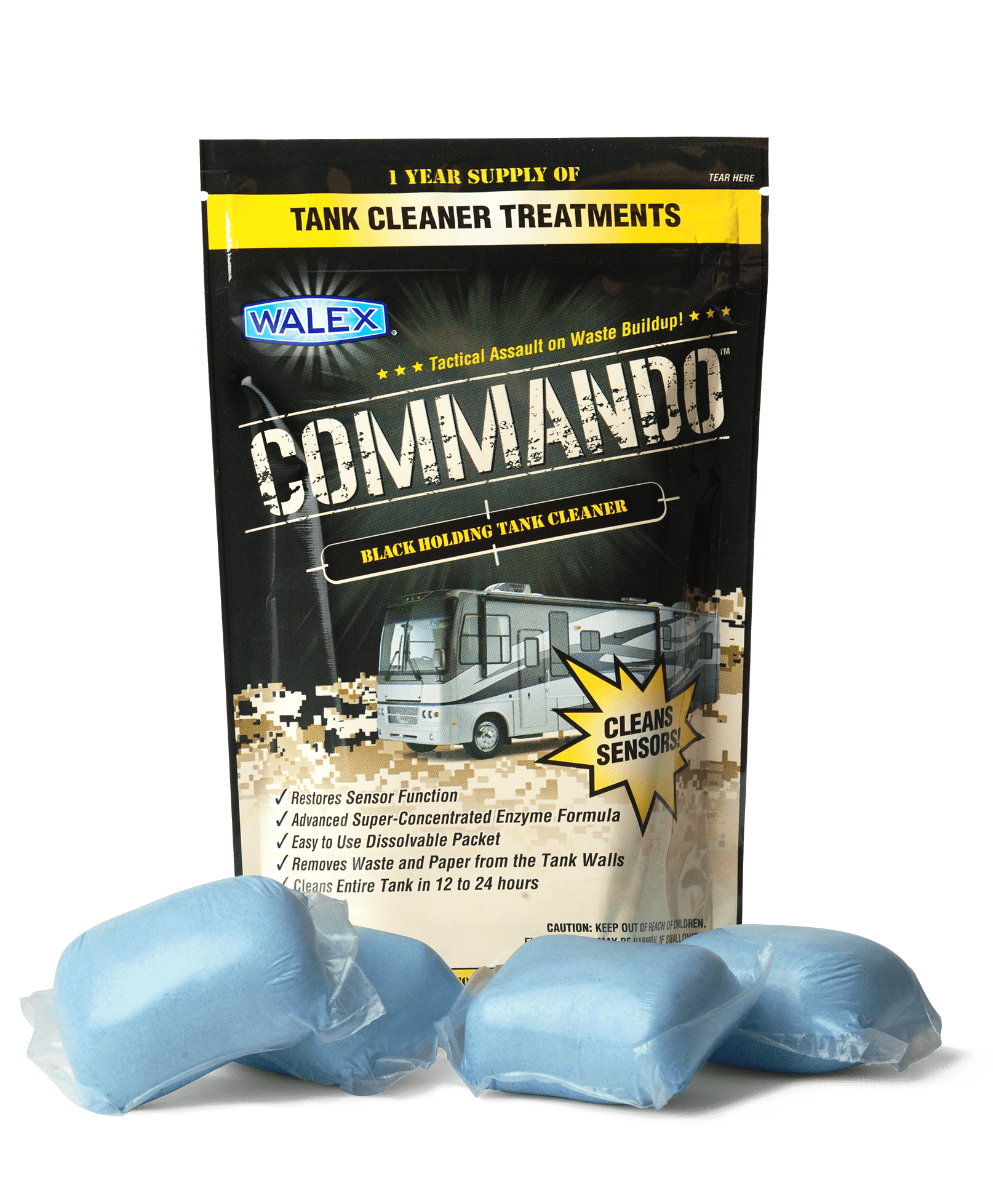 Walex Commando RV & Marine Black Holding Tank Sensor Cleaner with Ocean Mist Fragrance - 4 Treatments