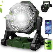 16-Inch Camping Fan, 20000mAh Rechargeable Battery Operated Fan with LED Light, 16H Runtime, 3 Speeds, 3 Timers, 240° Pivot for Tent Outdoor Picnic Barbecue Fishing