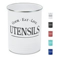 thumbnail image 1 of Walford Home Farmhouse Kitchen Utensil Holder Crock, White Steel and Premium Padded Base, 1 of 5