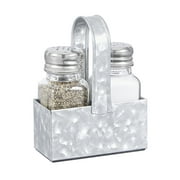 Walford Home Farmhouse Salt and Pepper Shaker Set Including Galvanized Caddy (Gray/Silver)