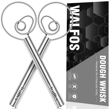 Walfos Danish Dough Whisk, Rustproof Stainless Steel Bread Whisk, Quick Mixing Bread Mixer, Dutch Dough Whisk for Cooking, Blending, Whisking, Stirring, Sourdough, Pizza, （2pcs 8in)