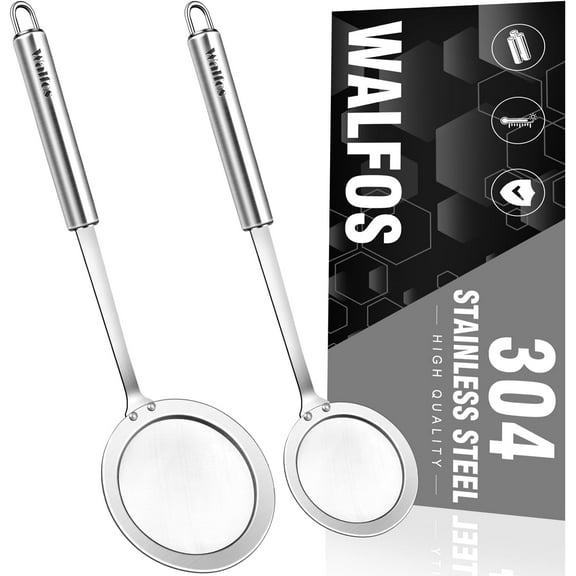 Walfos Fat Skimmer Spoon, 304 Stainless Steel Fat skimmer For Cooking, Fine Mesh Strainer, Food Strainer Fit For Separation Of The Floating Foam, Fat, Grease - Set of 2 Sise