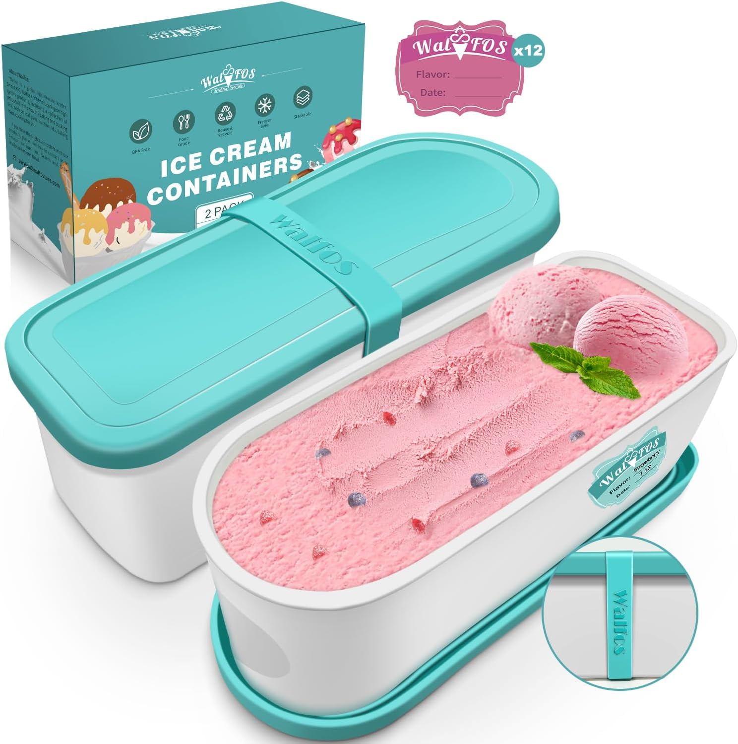 Walfos Ice Cream Containers - 1.6 Quart Each, Reusable Homemade Ice ...