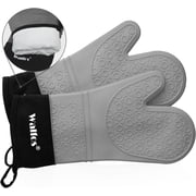 Walfos Oven Mitts, Heat Resistant Silicone Oven Gloves, Extra Long Non-Slip Silicone and Soft Internal Cotton Lining, Flexible and Waterproof - Great for Cooking, Baking and Grilling Gray