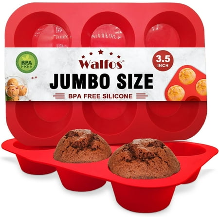 Walfos Silicone Texas Muffin Pan Set- 6 Cup Jumbo Silicone Cupcake Pan, Non-Stick Silicone, Just PoP Out! Perfect for Egg Muffin, Big Cupcake - BPA Free and Dishwasher Safe, Set of 2