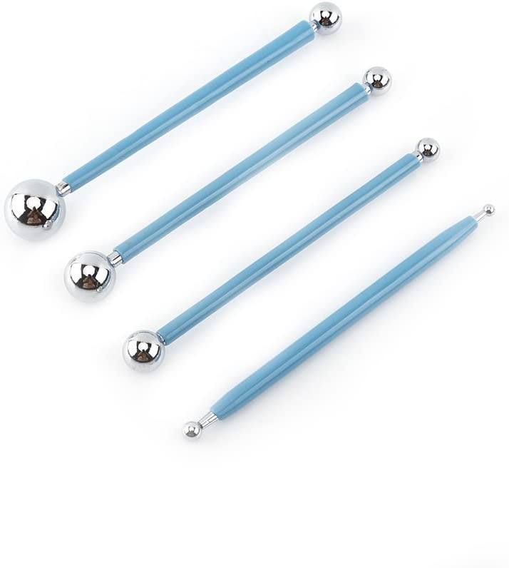 Walfront 4 Pcs Modeling Ball Tools Double Ended 8 Stainless Steel Dotting Clay Indentation DIY Ceramics Pottery Carving Tool Embossing Sculpting Set