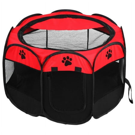 Walfront Pop-Up Foldable Dog Playpen, Red