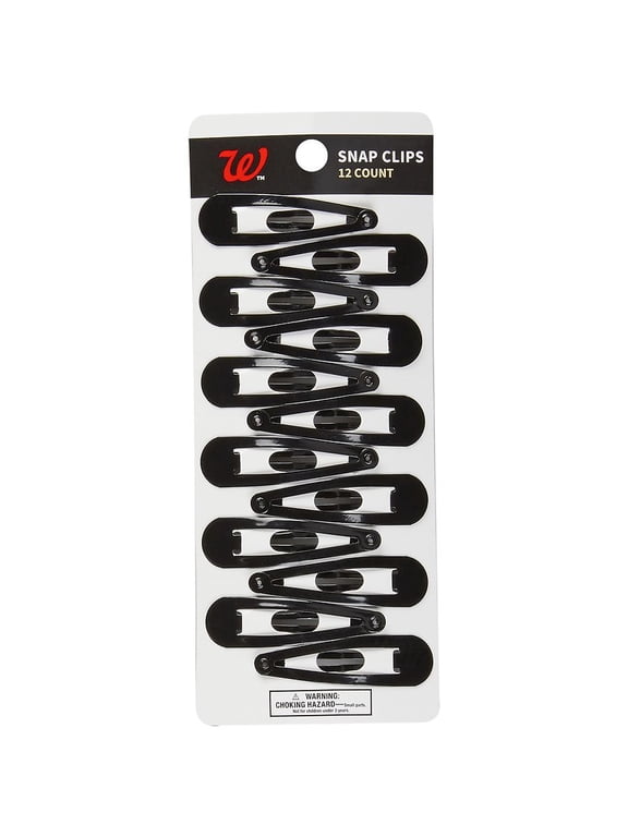 Hair Snap Clip Barrettes, Black, 12-Count