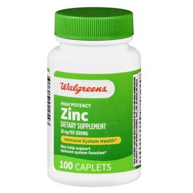 Walgreens High Potency Zinc 50 mg Caplets Tablets, 100 Count