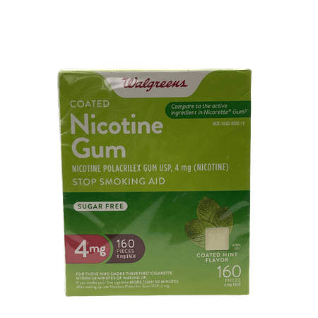 Walgreens Nicotine Gum, Stop Smoking Aid, 4mg, Coated Mint, 160pcs