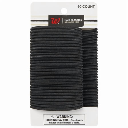 Walgreens No Damage Hold Hair Elastics, Black, 60-Count