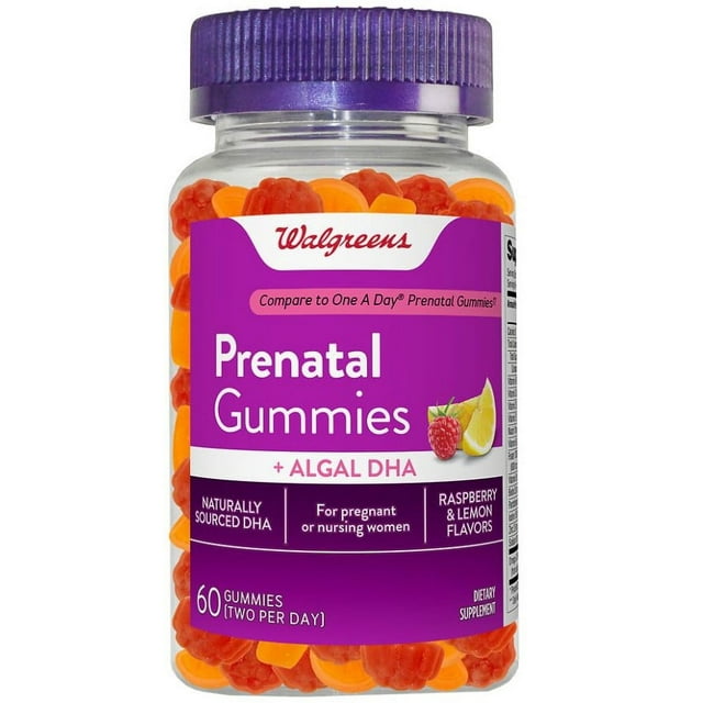 Walgreens Prenatal Gummies + Algal DHA Raspberry Lemon to One