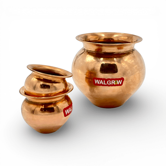 Walgrow Pure Copper Kalash Lota for Pooja – Traditional Indian Copper Pot for Puja, Mandir, Home, Temple, Festivals & Wedding (400ml)