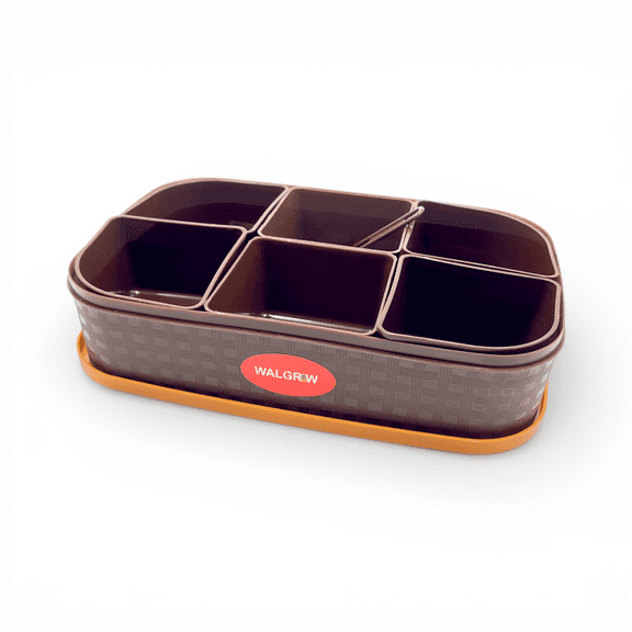 Walgrow Rectra 6 Spice Box with 1 Spoon, 1716 ml 6-Compartment Kitchen Storage Container with Lid for Spices & Dry Fruits