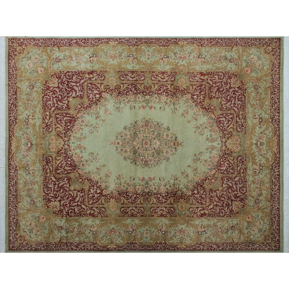 Wali Abusan Lt. Green/Burgundy Rug, 9'0" x 11'10"