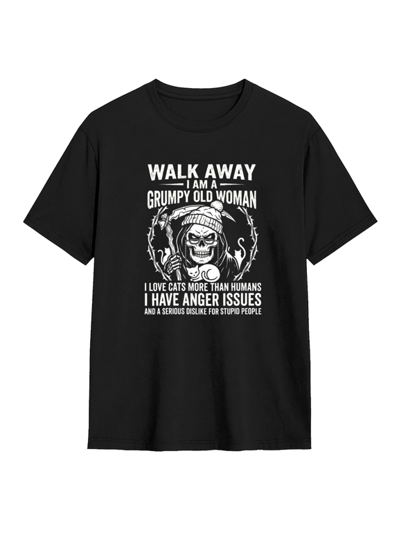 Walk Away I Am A Grumpy Old Woman Vintage Graphic Tee for Women, Amusing Party Cotton Short Sleeves T-Shirt