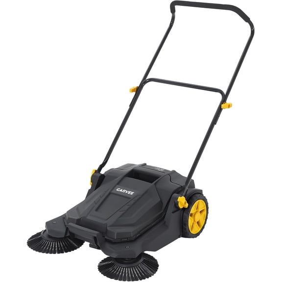 Walk-Behind Hand Push Floor Sweeper, 25.6 in Sweeping Width Manual Non-Electric, 5-Gallon Waste Container, Adjustable Folding Handle for Garage, Workshop, Driveway, Patio